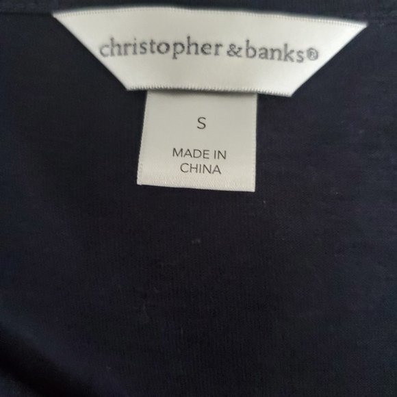 NWOT* Navy Blue Crew Neck Top Crocheted Accent Trim 3/4 sleeve Nautical Basic - Picture 6 of 9